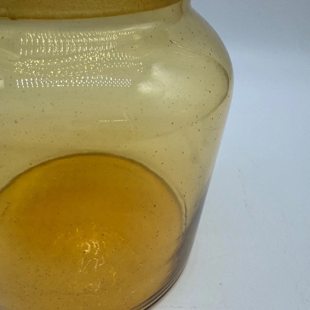Vintage Takahashi Amber Glass Apothecary Jar Daisy Lid Hand Blown 7x4.5